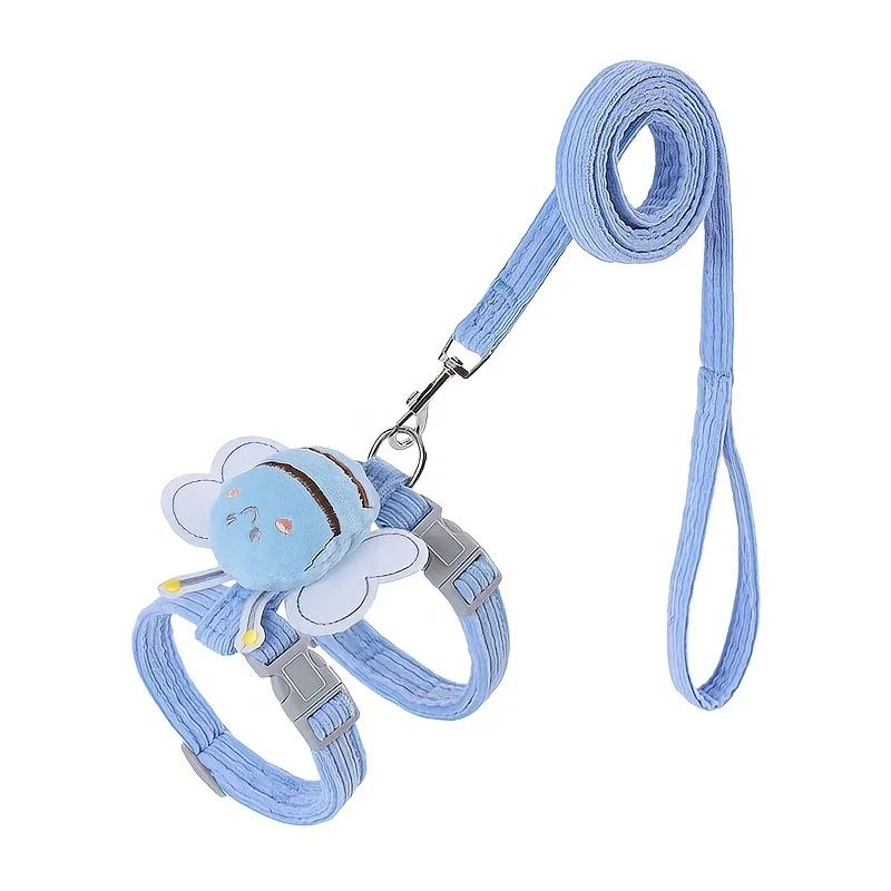 Little Bee Decor Verstellbares Atmungsaktives Katzen Geschirr und Leinen Set, Verstellbares Plüsch Bienen Dekor Katzen Geschirr 32-46cm