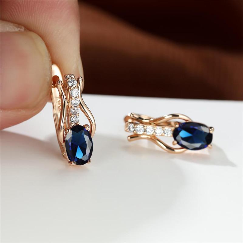 Rose Gold Farbe Ohrringe Oval Cut Rot Weiß Schwarz Stein Weiblichen Hochzeit Schmuck Luxus CZ Klaue Ohrringe für Frauen Tropfen ohrringe blau