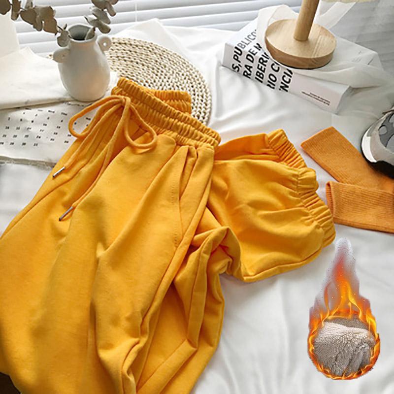 2022 mode Frauen Winter Warme Lange Hosen Fleece Dicke Leggins Solide Plus Größe Elastische Spitze-up Casual Jogginghose Harem hosen Casual Hosen M orange