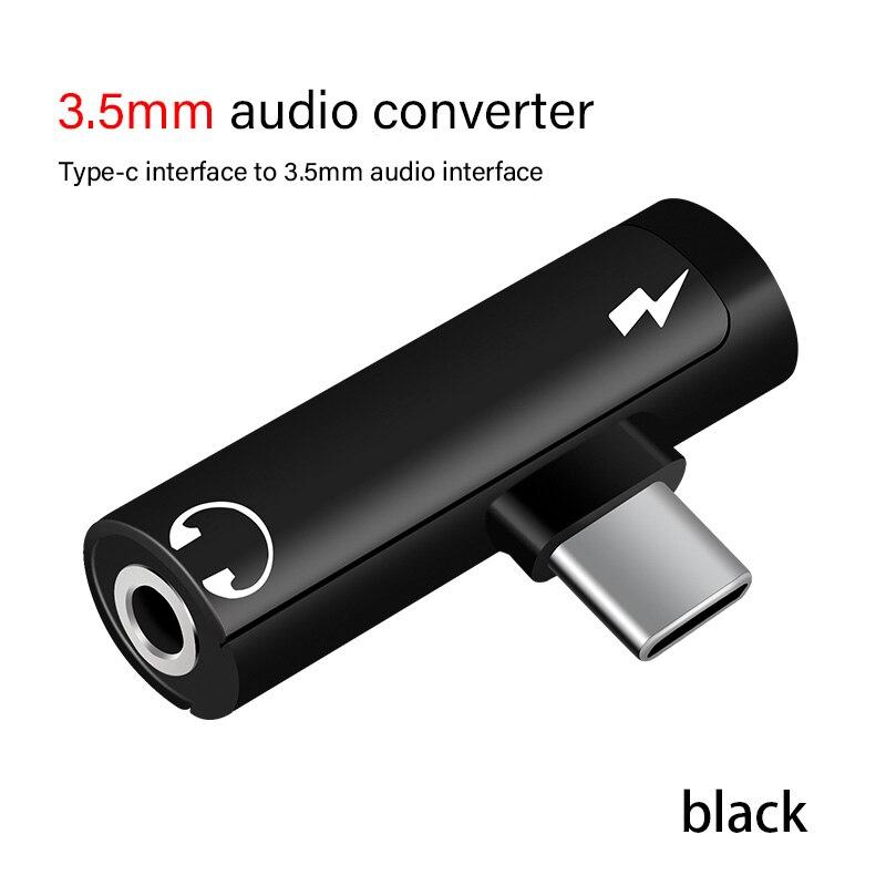 2 IN 1 Audio-Adapter für Typ C auf 3,5 mm Klinke Jsaux Aux USB C Kopfhöreranschluss Audiokabel für Xiaomi Mi iPad für iOS auf 3,5 mm Stecker Audio-Splitter For TYPE-C schwarz