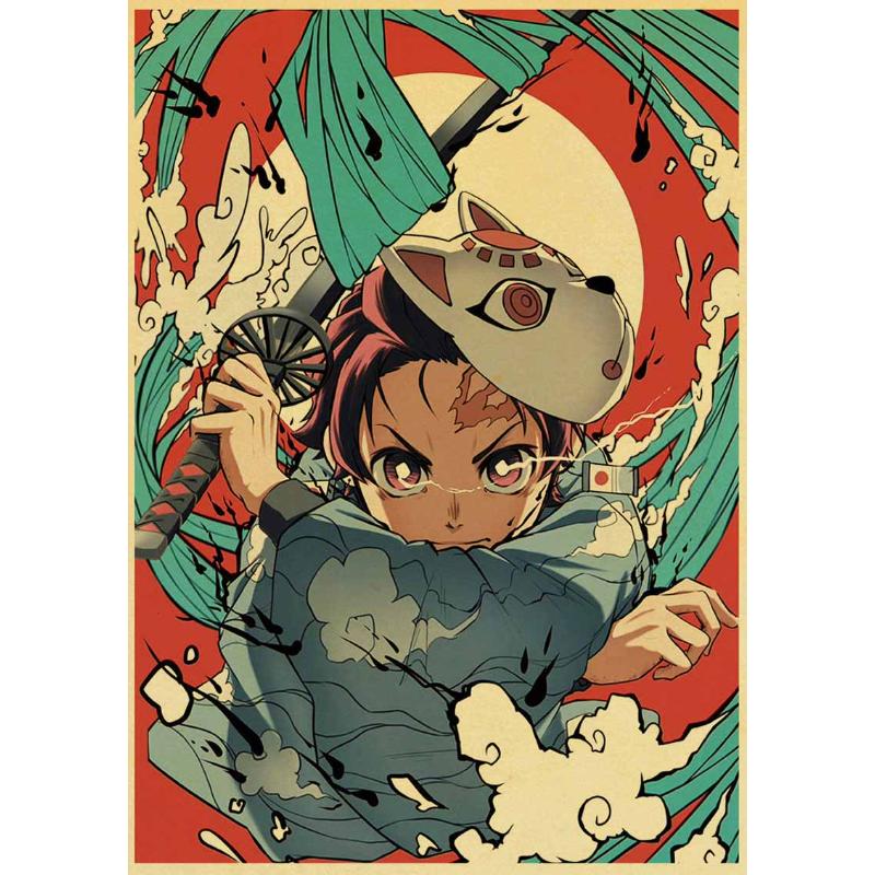 Klassische Anime Demon Slayer Poster Ästhetische Retro Kraft Papier Poster Home Decor Wand Aufkleber Schlafzimmer Bar Cafe Kunst Malerei 30x21cm