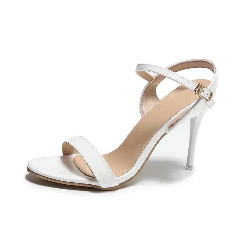Mode Große Größe 45 frauen Sandalen 2024 Sommer High Heels Mode Offene spitze Sandalen Schnalle Party Schuhe Sexy Dünne Heels hochzeit Schuhe 35 weiß