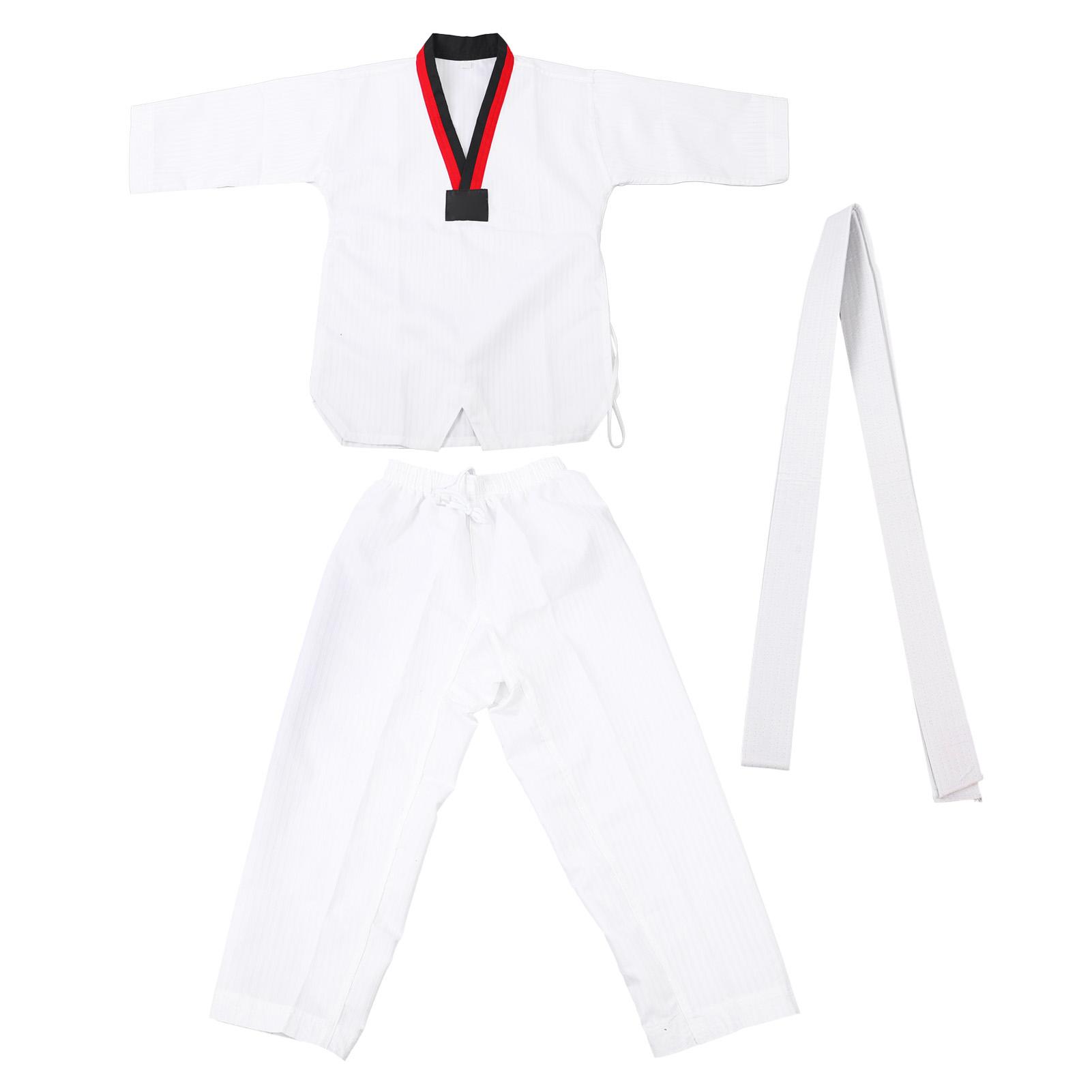 Taekwondo Uniform Gestreiftes Modell Polyester Baumwolle mit Gürtel Kampfsport Trainingskleidung für Anfänger Athleten Training S