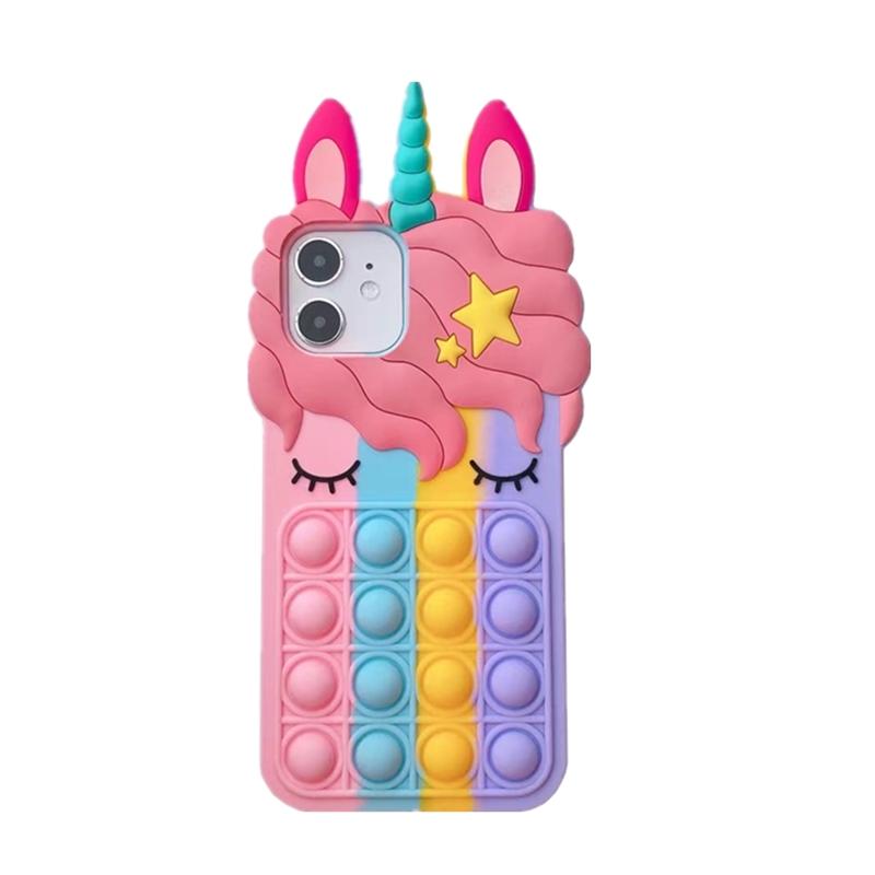 Pop Fidget Toys Bubble Handyhülle mit Riemen für Samsung A32 A71 A51 A12 Hülle für iPhone 11 12 Pro MAX Cartoon rosa Einhorn weich stoßfest Rückseite Cove iPhone 11 Pro Max