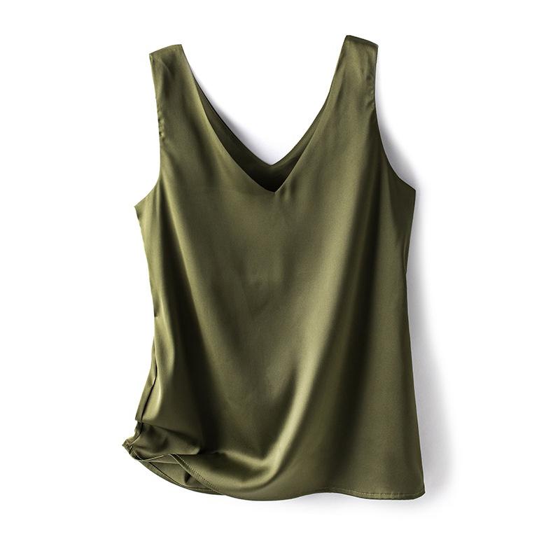 WTEMPO Office Lady Seidensatin V-Ausschnitt Westen Damen Einfarbig Lässig Ärmellos Pullover Westen Rückenfrei Unterziehshirts M grün