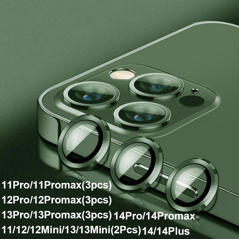 2/3 Pcs Zurück Objektiv Schutz Für iPhone 16 15 11 12 Pro Max 13 Luxus Kamera Schutz Glas Für iPhone 14 plus Objektiv Schutz Film Glas iPhone 13 grün