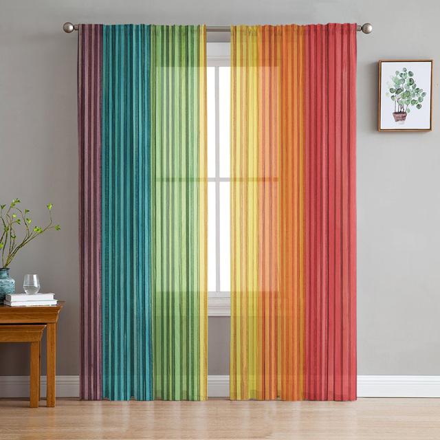 Regenbogen Vintage Holzmaserung Tüll Vorhänge für Schlafzimmer Fenster Vorhang Luxus Cafe Hotel Dekor Hause Wohnzimmer Sheer Vorhänge 1 PCS W200XH250cm