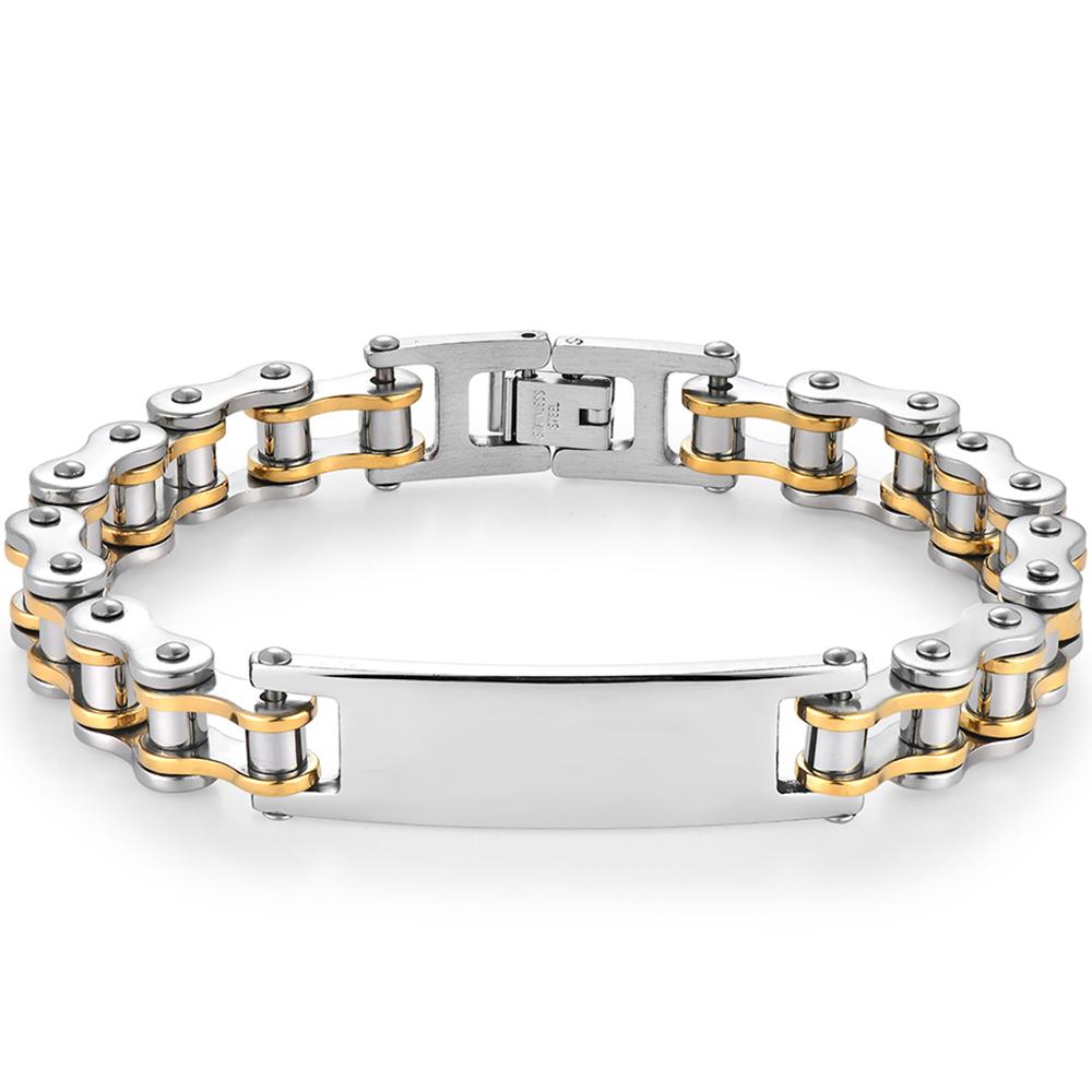 12MM Motorrad Fahrrad Kettenarmband für Herren Edelstahl Fahrrad Glied Design Herren ID Armbänder Punk Rock Schmuck Accessoire 10 Farbe 23CM silber/gold
