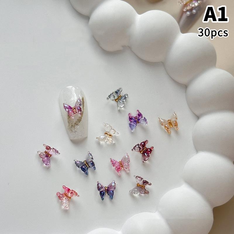 30 Stück Bunte Schmetterling Nail Art Charm 3D Eis Schmetterling Nagel Deko Ornament DIY Kawaii Nagel Figuren