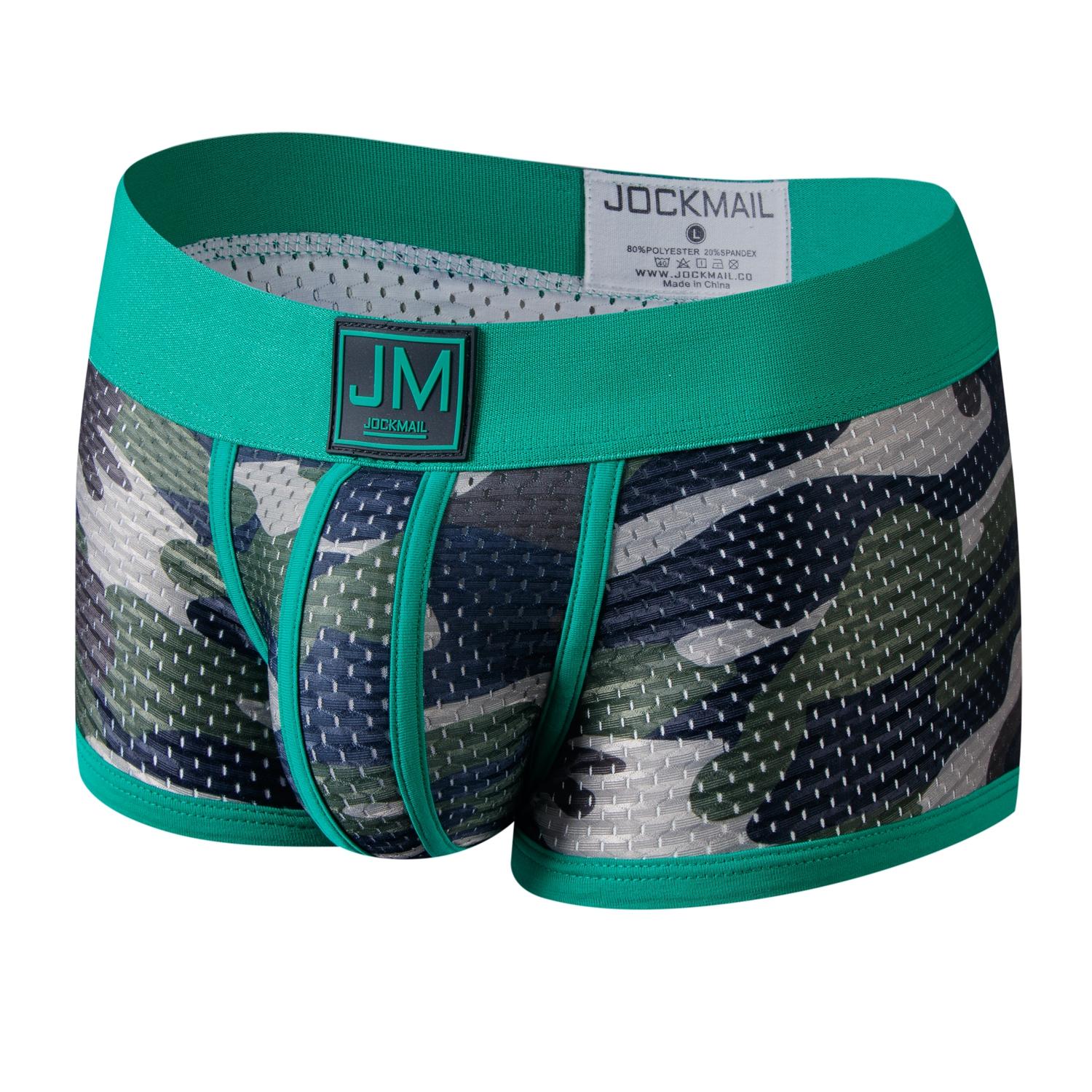 Boxer JOCKMAIL Nylon-Boxershorts mit Tarnmuster, atmungsaktiv, Mesh-Boxershorts, niedrige Leibhöhe, stilvolle, große, elastische Sport-Herrenunterwäsche L