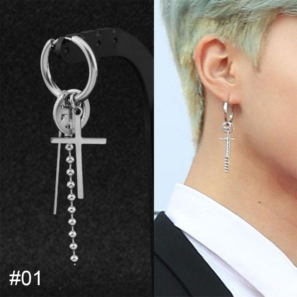 Herren Ohrringe Stahlfarbe Kette Geometrischer Fransen Lang Herren Ohrringe Mode Einfache Accessoires Schmuck 01