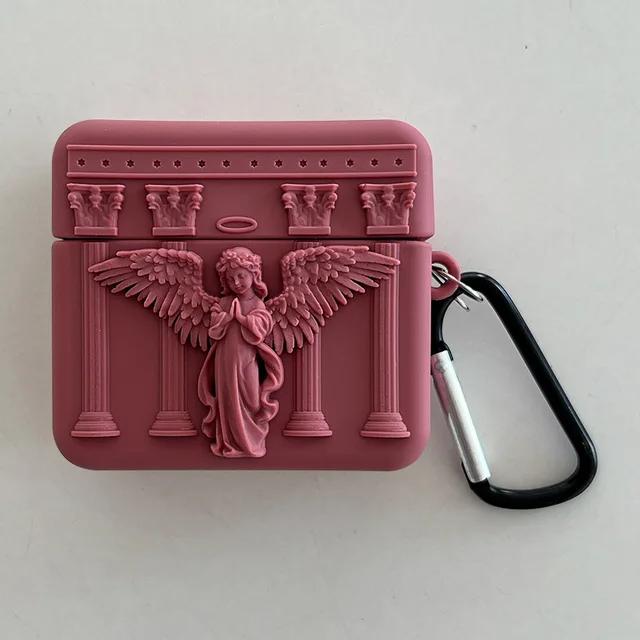 3D-Silikonhülle mit betenden Engeln für Airpods Pro 2, Silikon-Kopfhörerabdeckung mit europäischen mythologischen Geschichten für Airpods 1 2 3 2021 airpods pro 2 rot