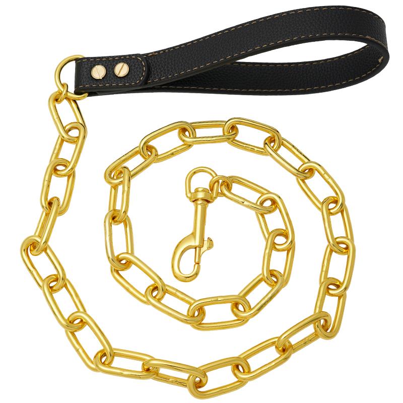 Kettenhundeleine Kausicher, Metallschlingkette Hundeleine mit PU-Griff, Robuste Leinen für mittelgroße und große Hunde Training Laufen 4FT(120CM)