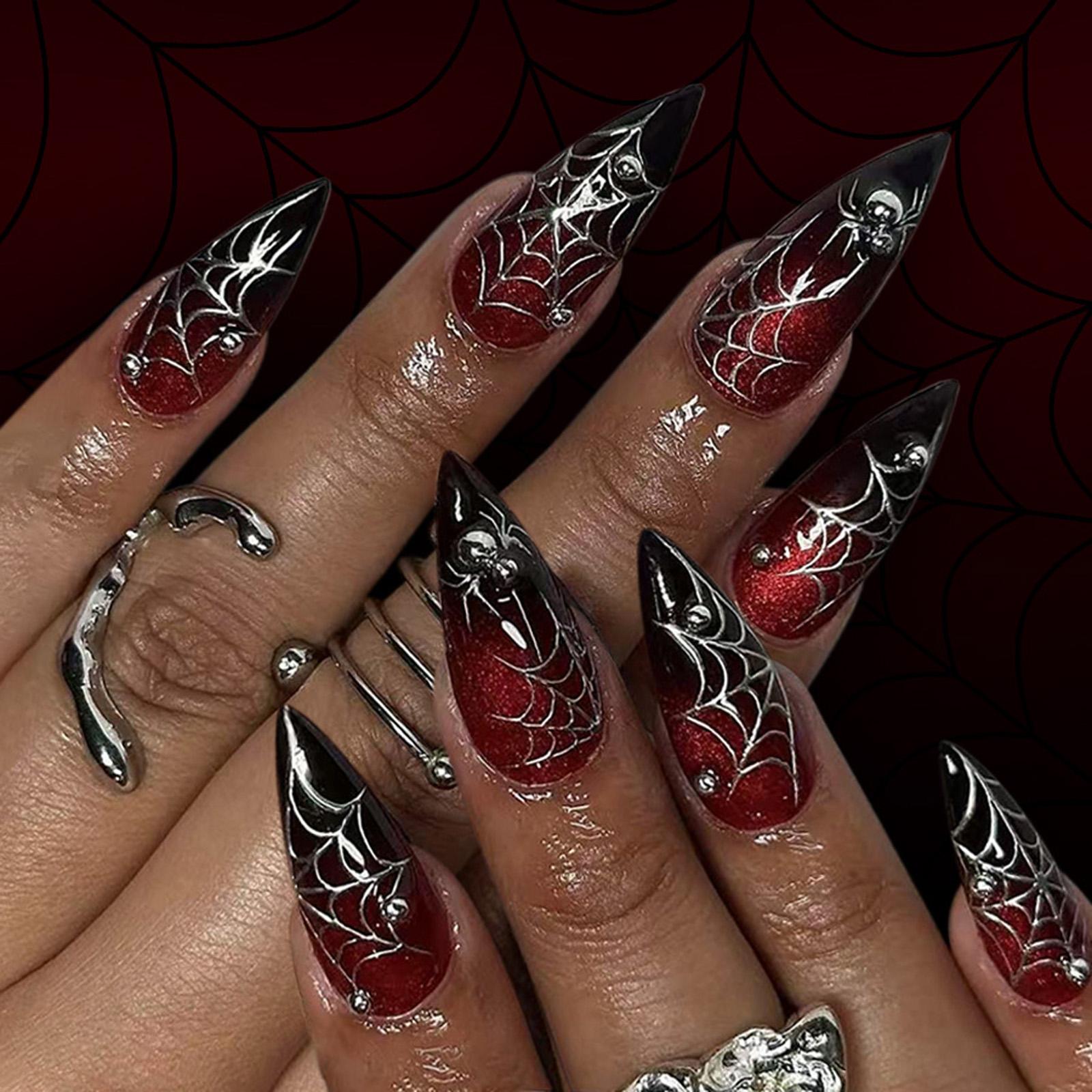 Halloween Aufklebe-Nägel Mandelform Falsche Nägel Spinne Acryl-Nägel Glänzende Falsche Nägel Aufklebe-Nägel Vollständige Abdeckung Falsche Nägel