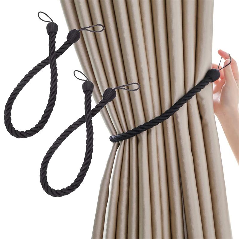 2 Stücke Vorhang Raffhalter Fenster Gardinen Seile Holdbacks Baumwolle Seil Weben Krawatte Vorhang Halter Schnallen Hause Dekorative Zubehör schwarz