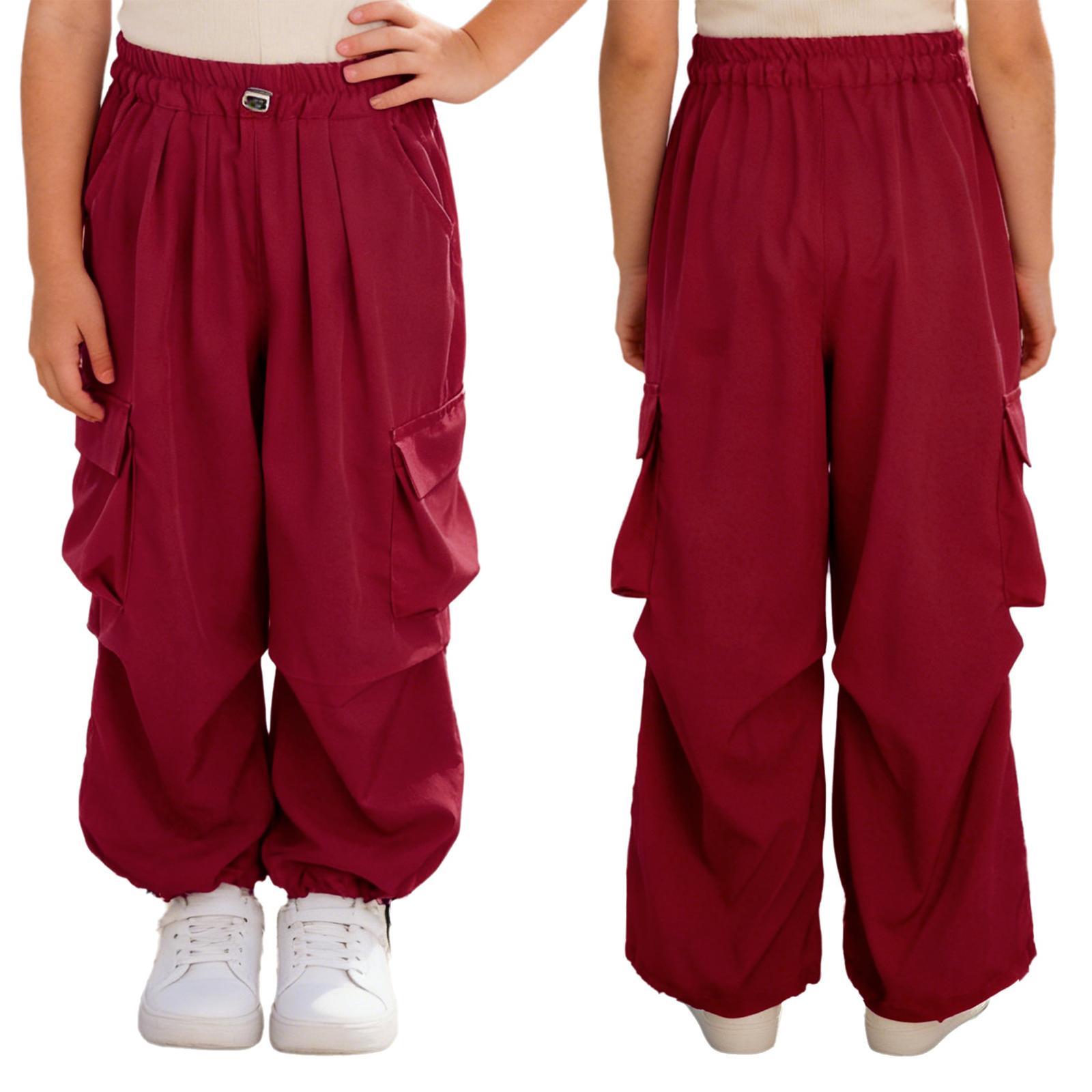 Kinder Mädchen Kordelzug Cargohosen Elastischer Bund Mehrere Taschen für Hip Hop Jazz Dance Skateboarding 7-8 Years bordeaux