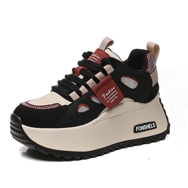 7CM Echtes Leder Bequeme Versteckte Absätze Sneaker Neue Herbst Block Flats Plateau Skateboard Schuhe Vulkanisierte Klobige Sportschuhe 39 schwarz
