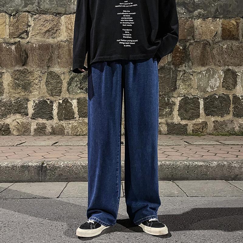 Herren Jeans mit weitem Bein 2024 Y2K Baggy Oversized Denim Hip Hop Streetwear Koreanische Hose Vintage Joggers Trainingshose Kordelzug Jeans für Männer Jogginghose XL dunkelblaue