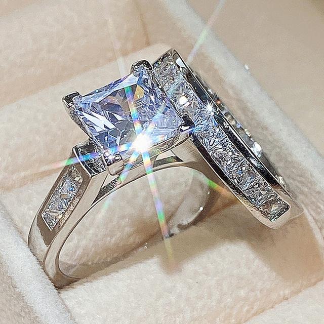 Luxus Weibliche Quadratische Ring Sets Gold Farbe Verlobungsringe Für Frauen Charme Big Zirkon Stein Hochzeit Ring 10