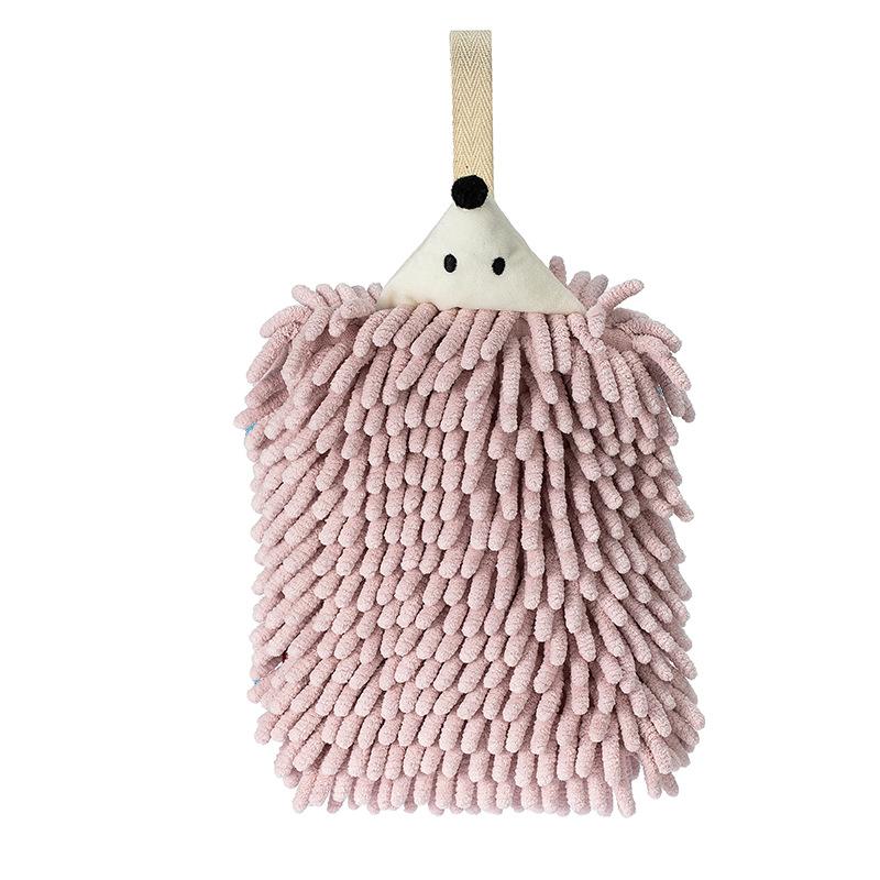 Chenille-Handtücher für Küche und Badezimmer, Handtuch mit Schlaufen zum Aufhängen, schnell trocknend, weiche, saugfähige Mikrofaser-Handtücher, Tier-Igel rosa