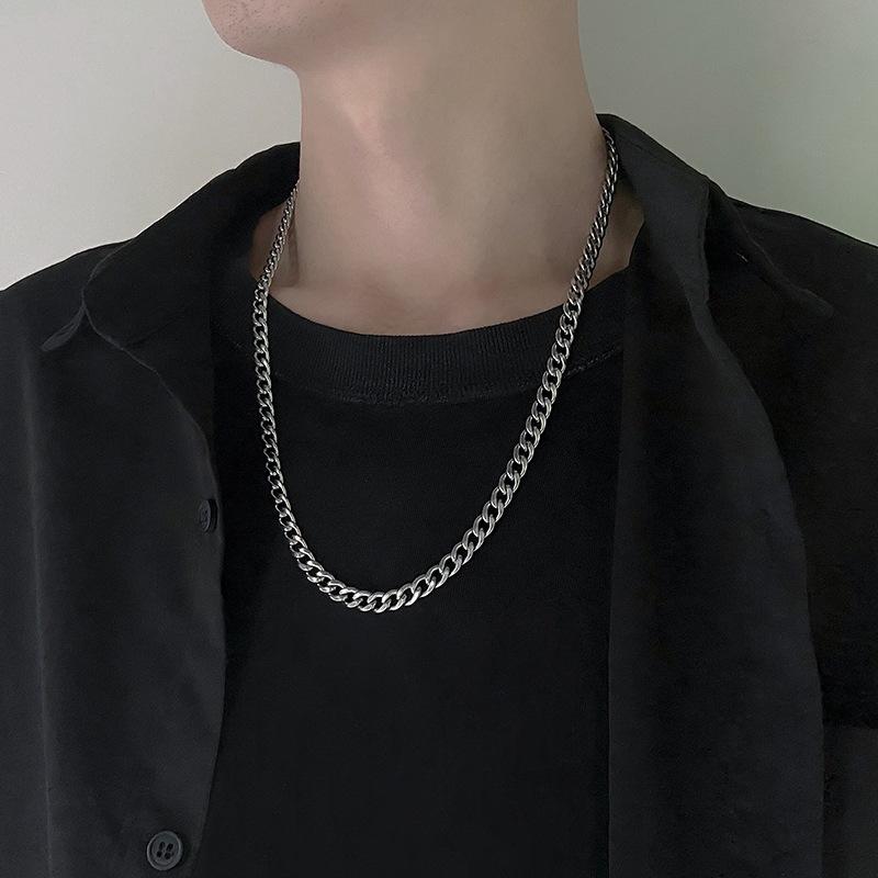 Edelstahl-Kettenhalsketten für Damen und Herren, lange Hip-Hop-Halskette am Hals, Modeschmuck, Accessoires, Freunde, Geschenke Length 50cm width 7mm