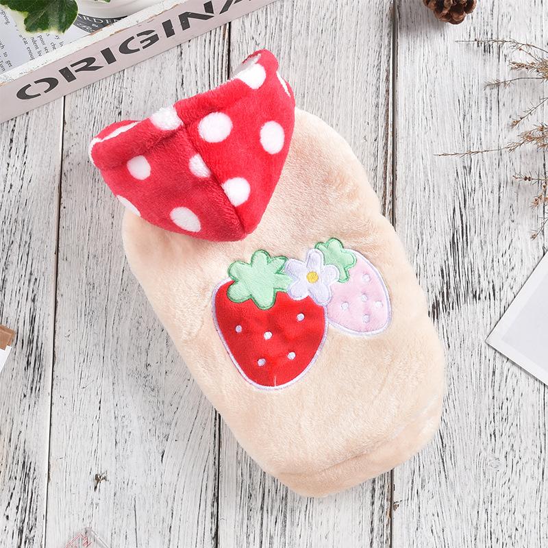 Haustier Erdbeere mit Hut Zwei Füße Herbst Wintermantel Kleine und mittelgroße Hunde Teddy Hund Plüsch Kapuzenpullover Hundekleidung XL
