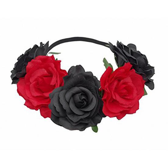Rosen-Stirnband, handgefertigt, Haarreif mit 5 künstlichen Rosen, hochelastisches Design, Haarreif im Böhmen-Stil, Festival-Dekor