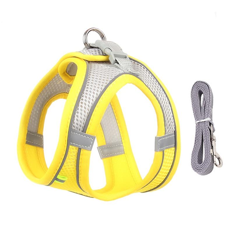 Hundegeschirr-Leine-Set für kleine Hunde, verstellbares Welpen-Katzengeschirr, Weste, französische Bulldogge, Chihuahua, Mops, Outdoor-Walking-Leine XXS 0.5-1.5 kg gelb