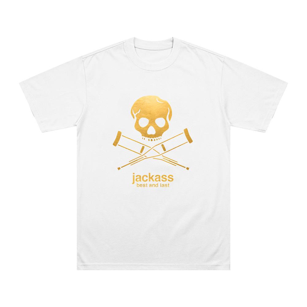 Jackass Beste und Letzte Mode Herren Logo Grafik Gedruckte T-Shirts Mode Klassisches T-Shirt Baumwolle Bequem Unisex Oberteile XL weiß