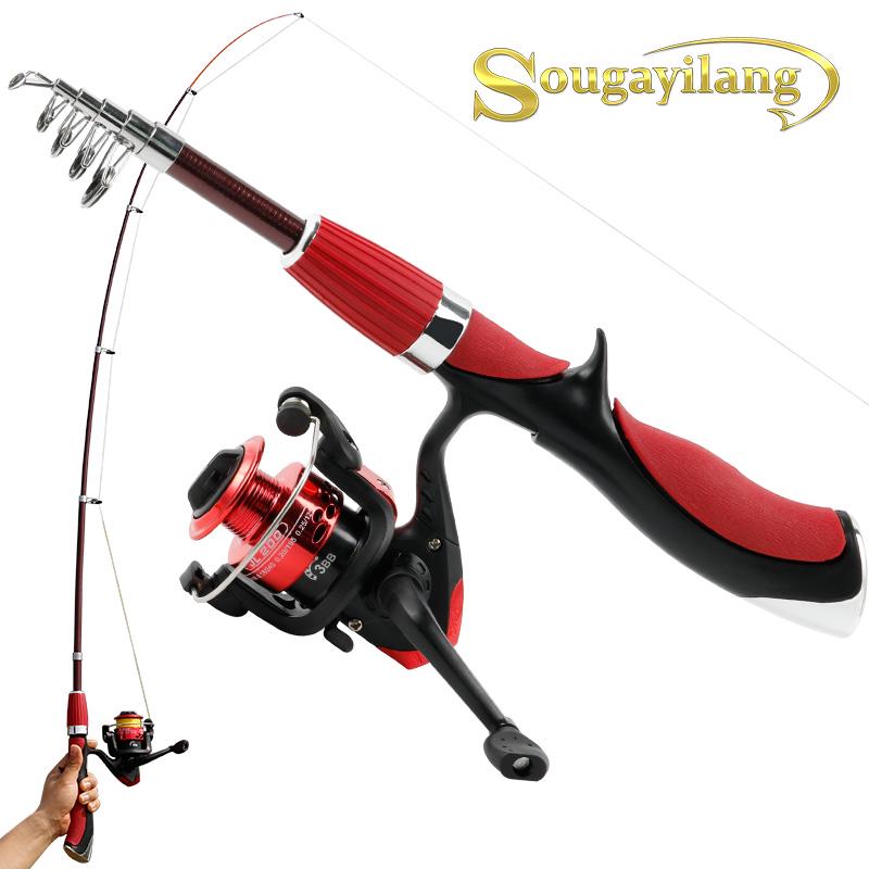 Reise-Angelruten- und Angelrollen-Kombination, superharte Teleskop-Angelrute aus Kohlefaser mit 3BB-Spinnrolle Fishing Rod&Reel rot