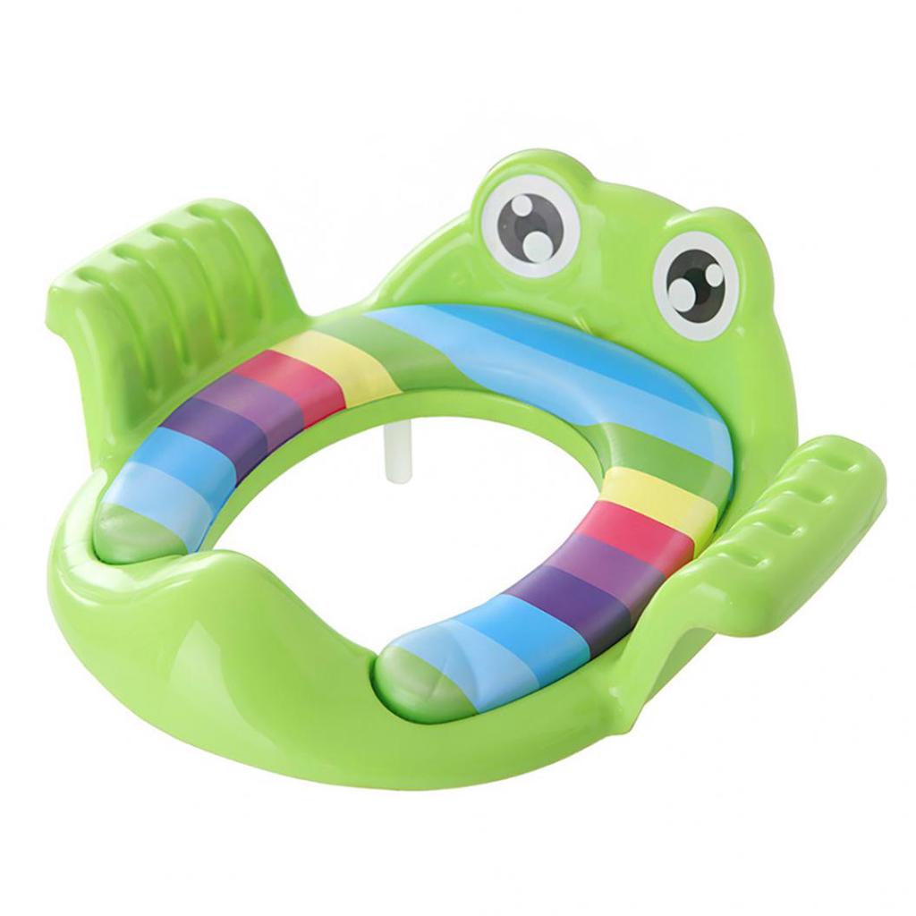 Toilettensitz für Töpfchentraining in Froschform für Babys, Unisex, weich gepolstert, rund, mit Griffen grün