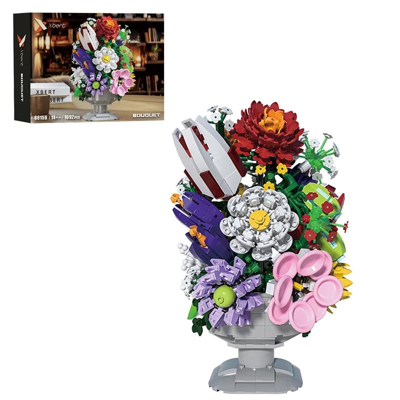 1092 STÜCK Blumenstrauß Bausteine Unsterbliche Blume Bonsai Modellsteine Mit Vase Schreibtischdekoration Kinderspielzeug Feiertagsgeschenke