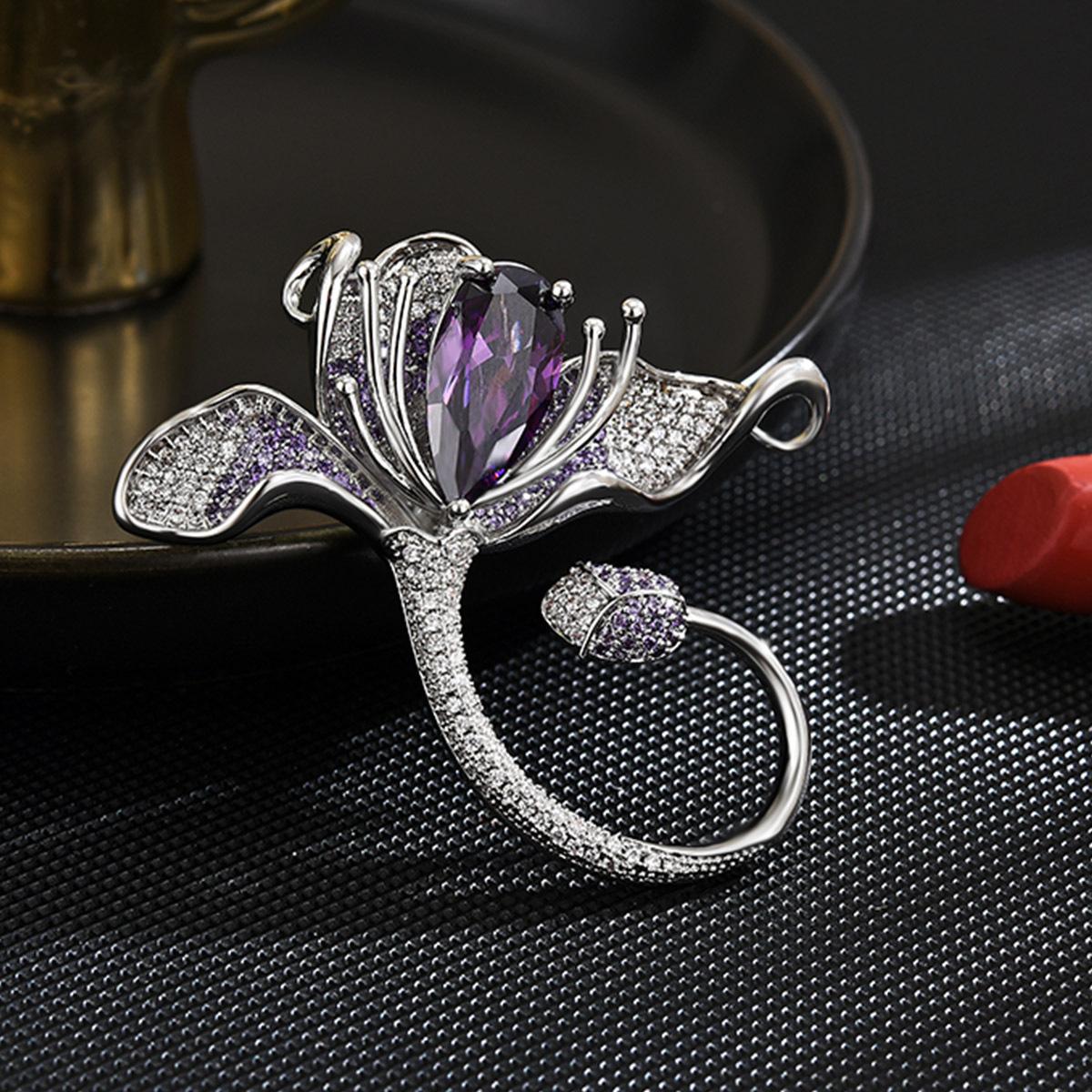 Damen Modische Retro Luxus Orchideen Brosche Exquisites Und Elegantes Temperament Zirkon Anzugnadeln