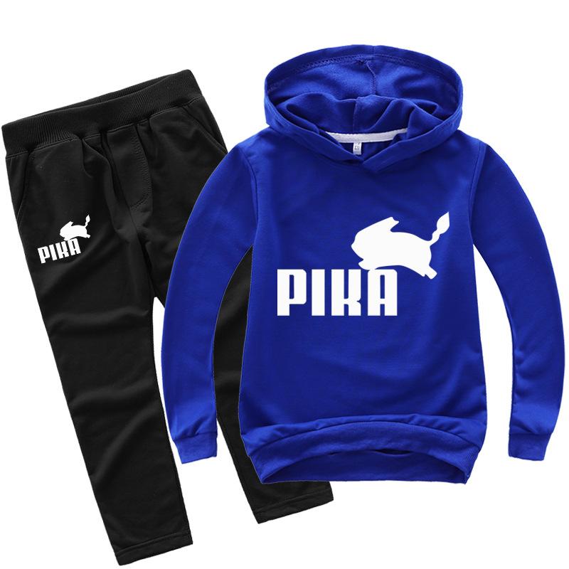 Mode Kinder Hoodies Set Schöne Eichhörnchen Hoodie Kinder Anime Drucken Jungen Hoodies Jogging Hosen 2 stücke Set Sweatshirts Kinder kleidung 160cm blau