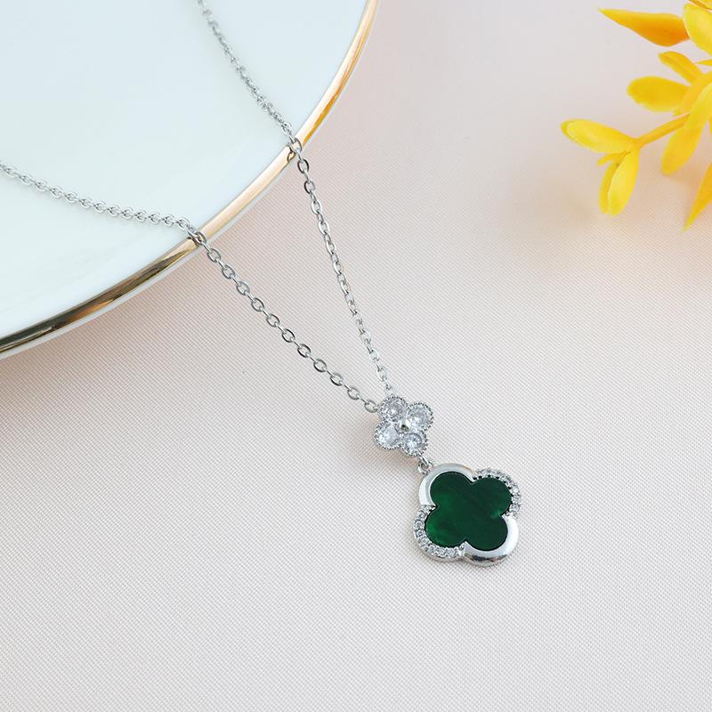 Mode Hochwertige Vierblättriges Kleeblatt Halskette Einfache Mode Hundert Temperament Schlüsselbein Kette Hochwertige Damen Halskette Schmuck grün
