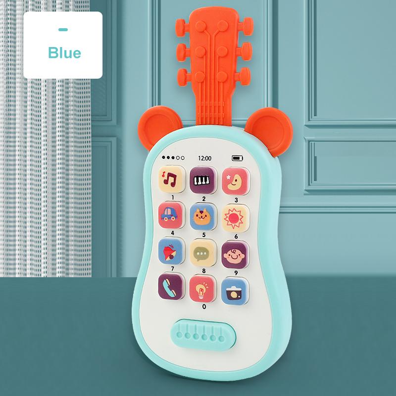 Baby Früherziehungsspielzeug Gitarre Telefon Soundspielzeug Kind Multifunktionale Musiktelefone Analoge Telefone Geschichtenmaschine für Kinder white