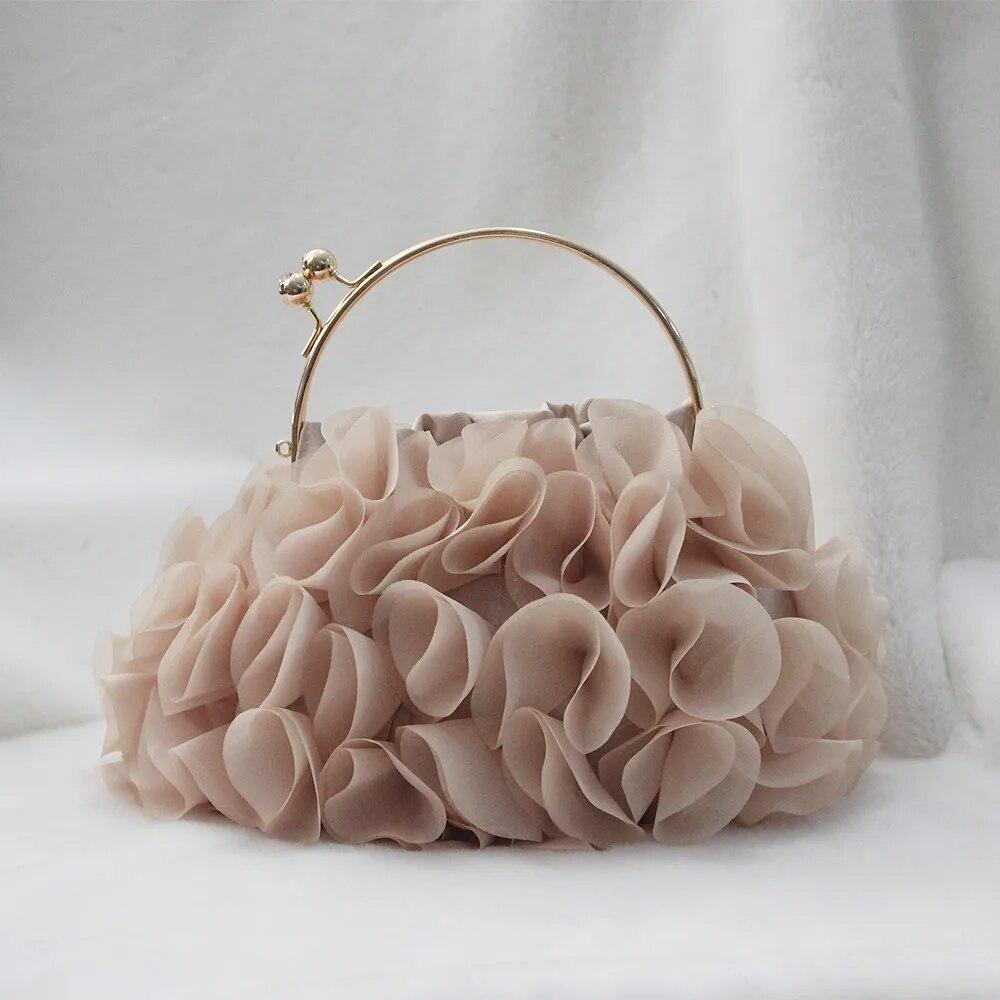 Satin Floral Braut Party Abend Clutch Tasche Frauen Hochzeit Geldbörsen und Handtaschen Kleine Schulter Kette Tasche Designer Tasche OneSize champagner