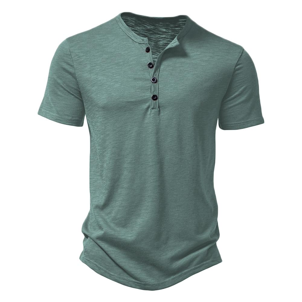 Henley-Kragen Sommer Herren Casual Einfarbig Kurzarm T-Shirt für Männer Polo Herren Baumwolle Herren T-Shirts US XXXL(100-110KG) armee grüne