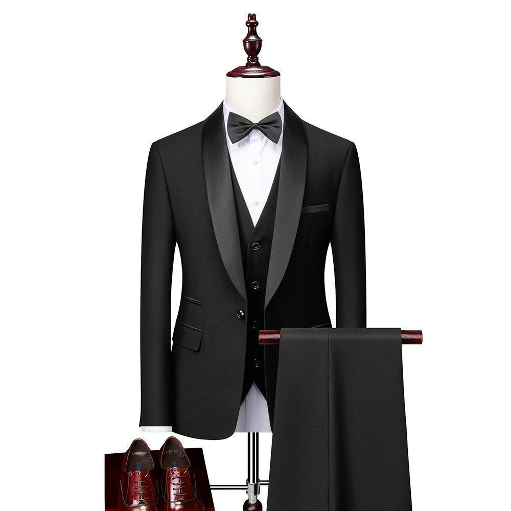 Herrenanzug, 3-teilig, schmale Passform, Smoking, Abschlussballanzug, Bräutigam, Hochzeit, Blazer, hochwertiges Kleid, Jacke, Mantel, Hose, Weste S schwarz