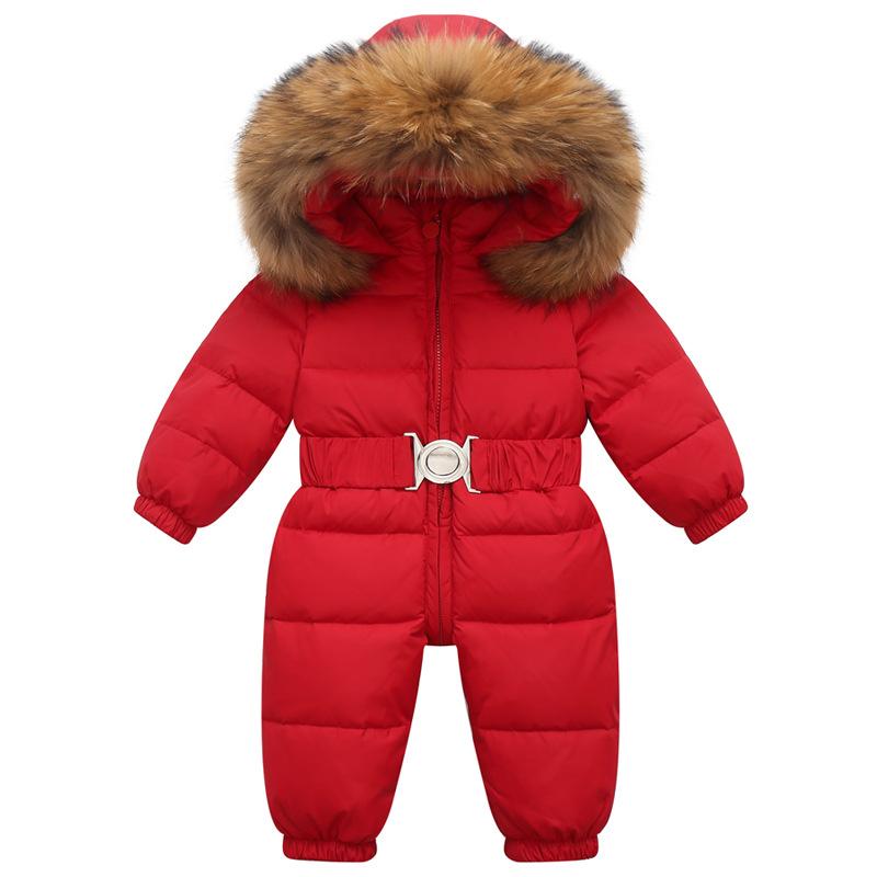 Winter Ski Set Baby Overall Junge Overalls Warme Daunenjacke Kinder Kleinkind Mädchen Kleidung Kinder Kleidung Kunstpelz Mantel 80cm rot