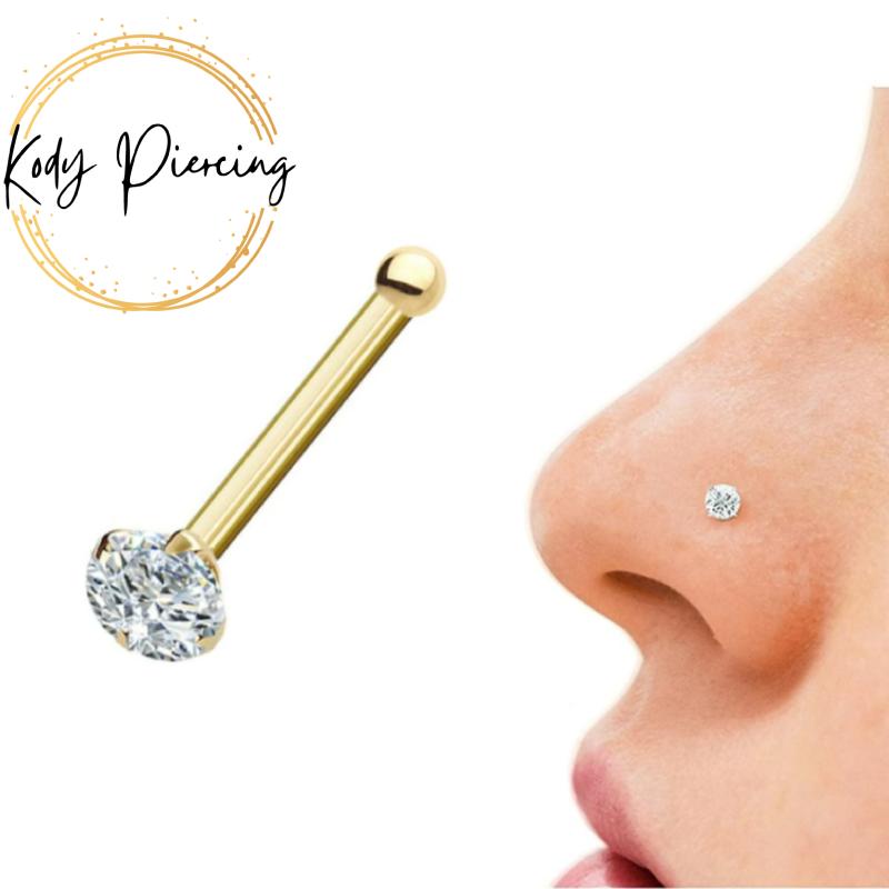 KODY PIERCING Piercing-Edelstein-Nasennadel aus 14-karätigem Gold mit echtem Diamant 1,4 mm – hochwertiges Piercing