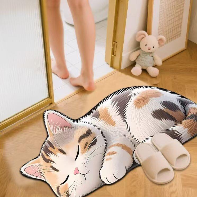 Cartoon-Katze Badezimmerteppich, Duschraum wasserabsorbierender und verschleißfester Bodenbelag, Raum schmutzabweisende Fußmatte 40*60cm