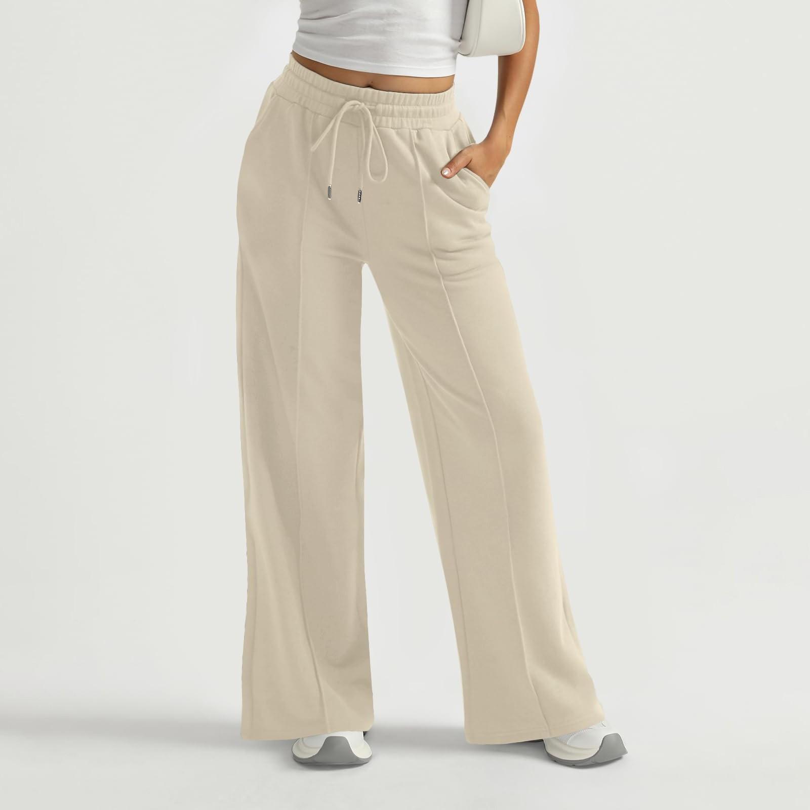 Damen Jogginghose mit weitem Bein, hohe Taille, Baggy-Schlaghose, Kordelzug, sportliche Jogginghose, Herbst-Winter-Jogginghose, Workout XXL khaki