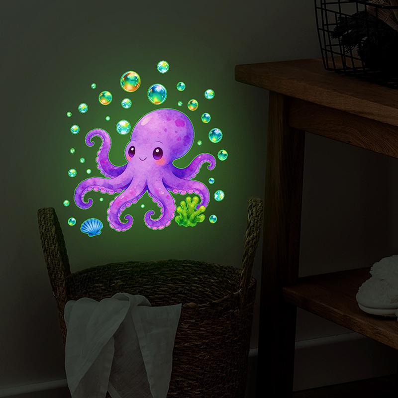 Leuchtender Oktopus Toilettenaufkleber Selbstklebend Abnehmbare Wandtattoos Heimdekoration Leuchtender Autoaufkleber A