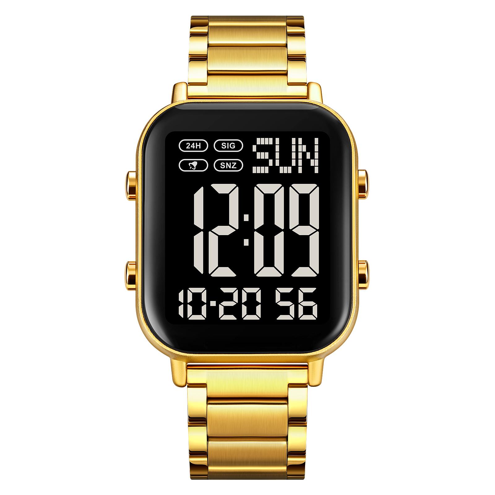 SKMEI Digitaluhr für Männer und Frauen, 30 m wasserdicht, Armbanduhren mit Hintergrundbeleuchtung, 1/100 Sekunde Black gold