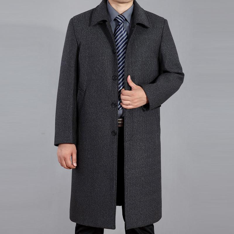 Herren Wollmantel Herbst Mann Wollmischung Mantel Winter Wolle Lange Jacke Pea Coat Langer Mantel M dunkelgrau