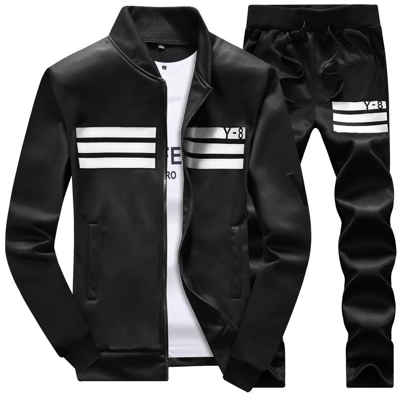 Männer Set Sportswear Trainingsanzug Anzug Männer Casual Zwei-stück Sport Anzug Freizeit Langarm Baseball Jacke 4XL schwarz