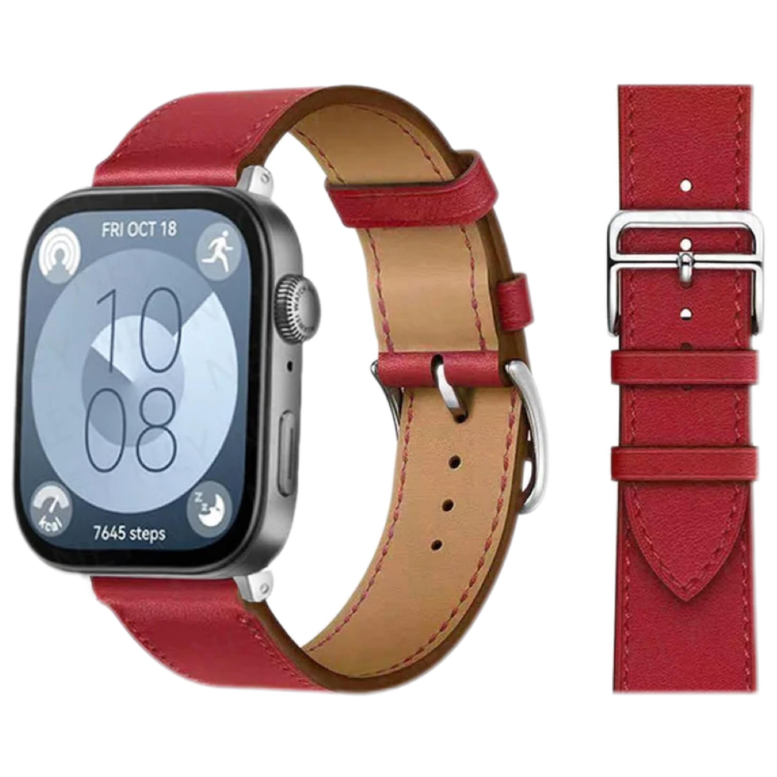 Lederarmband für Huawei Watch Fit 4 Pro Armband Smartwatch Ersatz Sportarmband Retro Armband Correa Huawei Fit 4 3 2 1 Zubehör For huawei Fit 3 rot