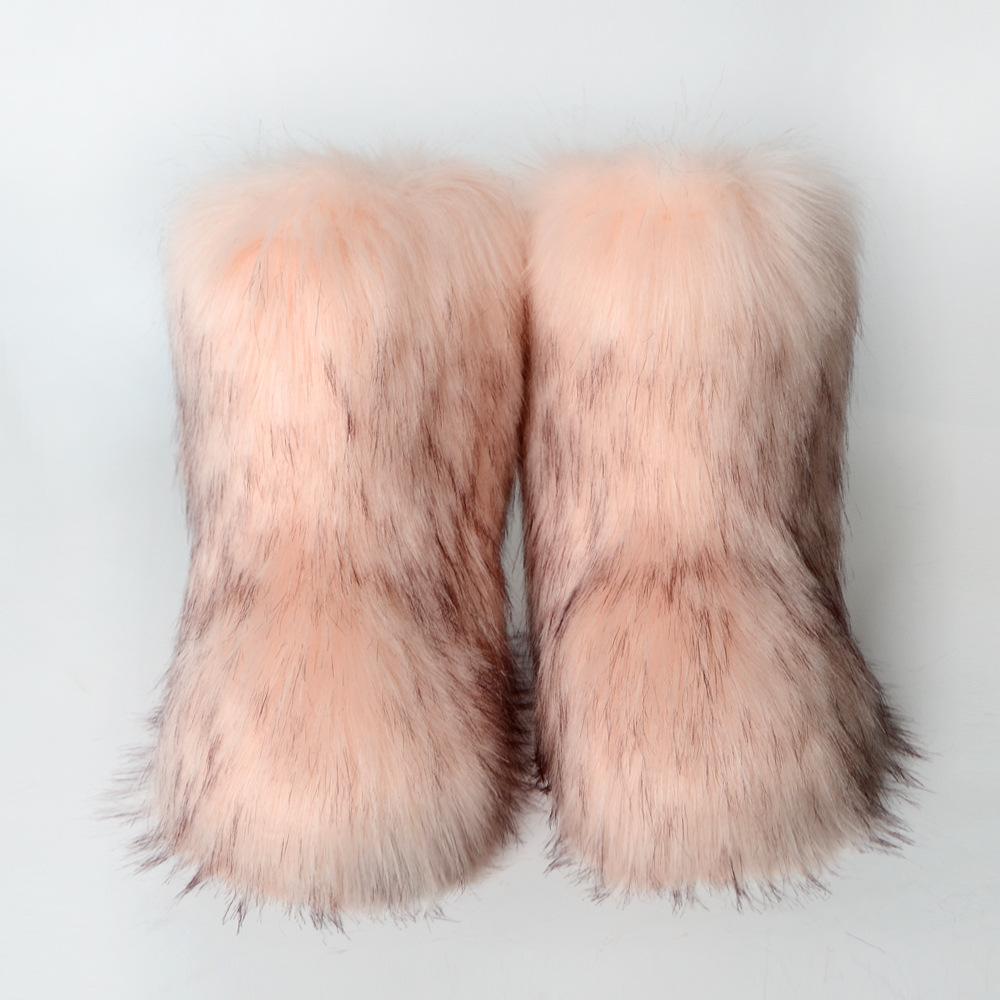 Frauen Neue Winter Pelz Einteilige Nachahmung Waschbären Pelz Warme Schnee Stiefel Pelzigen Schuhe Outdoor Stiefel 42 rosa