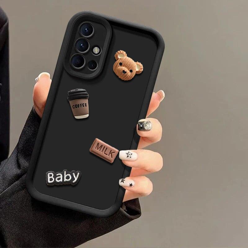 3D Cartoon Bär Kaffee Milch Telefon Fall für Samsung Galaxy A51 A71 A55 A35 A25 A15 A05 A05S A54 A34 A24 A14 a04S A53 A33 A23 A13 A03 A52 Silikon Abdeckung Samsung Galaxy A05S schwarz